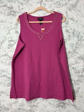 Avenue Women's Magenta Sleeveless Beaded Neck Tank